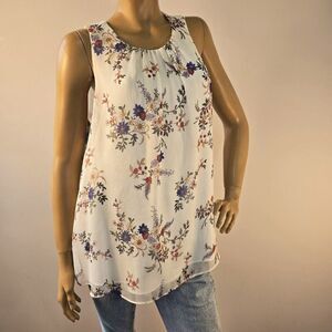 Vince Camuto Floral Sleeveless Chiffon Blouse Size Large